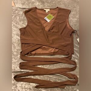 Brown wrap crop top